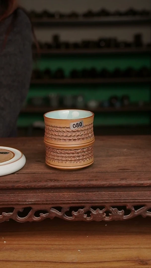 杯080号天青 重工竹节杯一级不开片