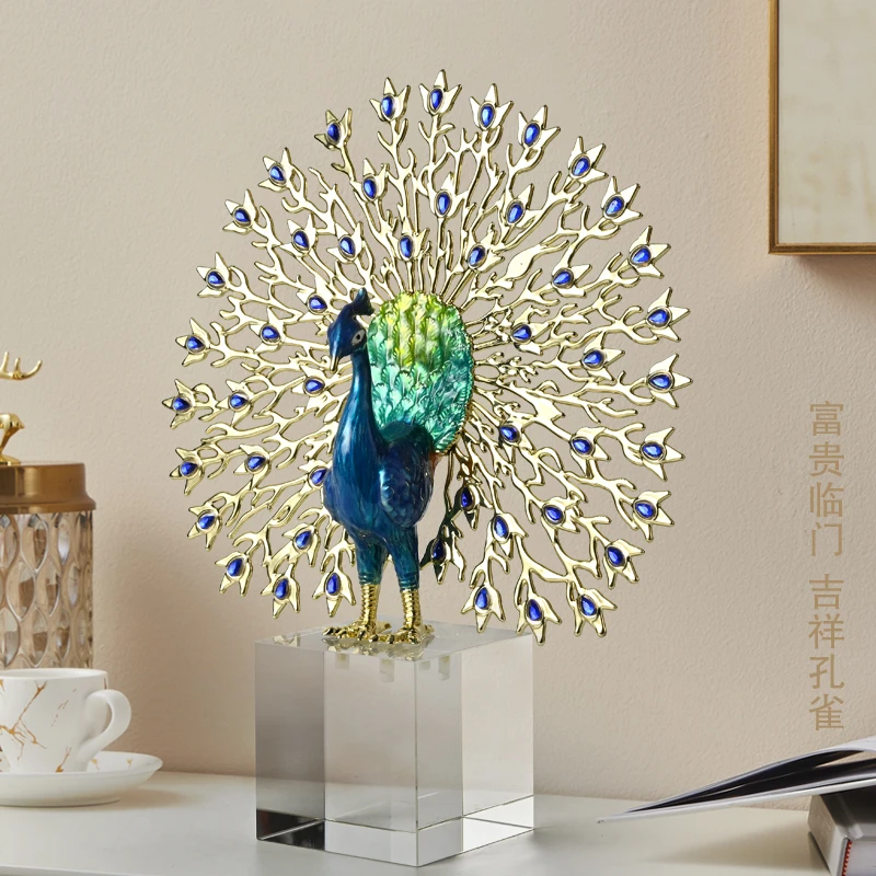 孔雀摆件样板间客厅电视柜酒柜餐边柜玄关轻奢高级感创意家居饰品