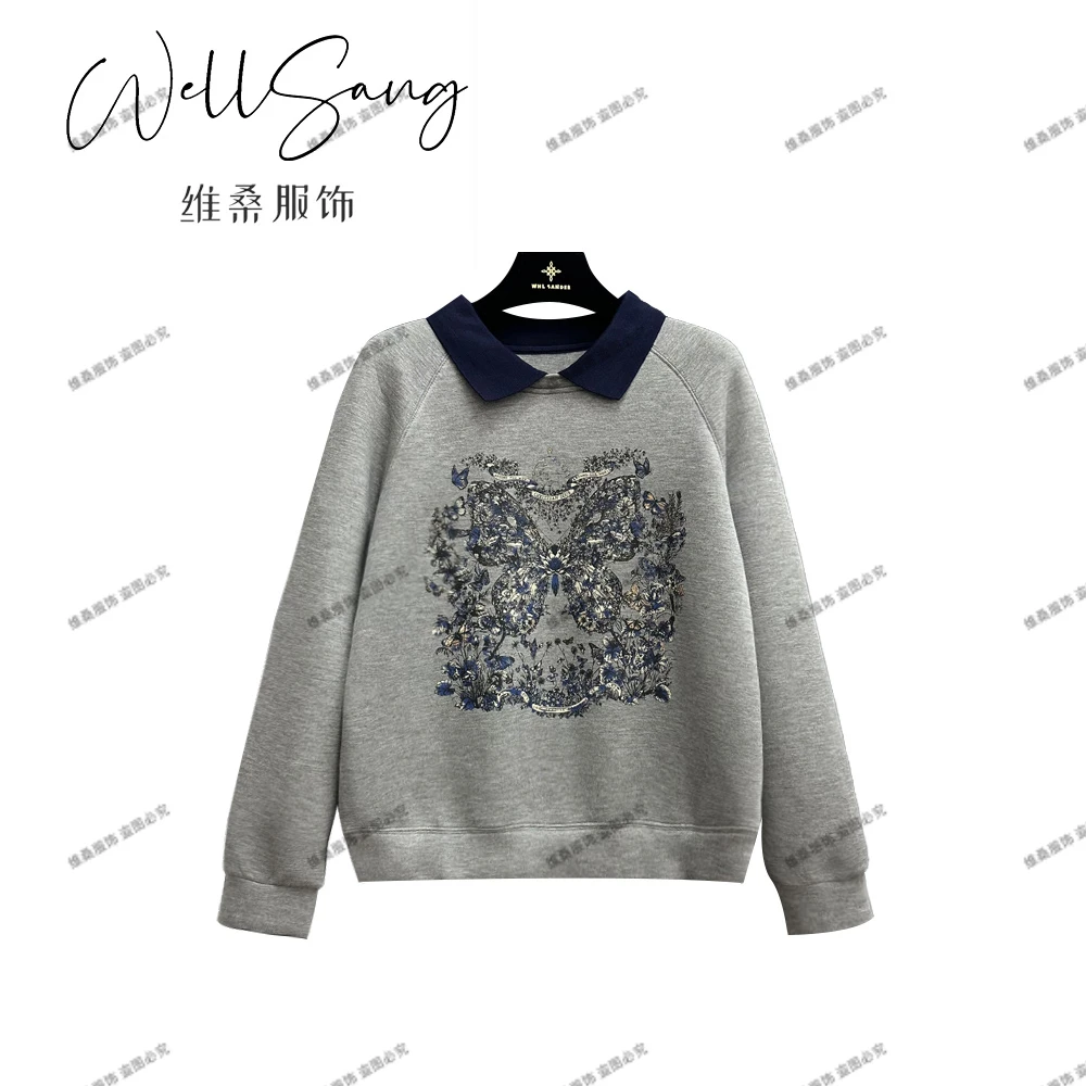 【熙為精选】40-60岁女性精致 新款时尚重工印花保暖舒适卫衣#8512