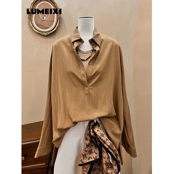 LMXPPJ【拿铁】夏季新款慵懒风女衬衫休闲减龄宽松显瘦上衣MX537