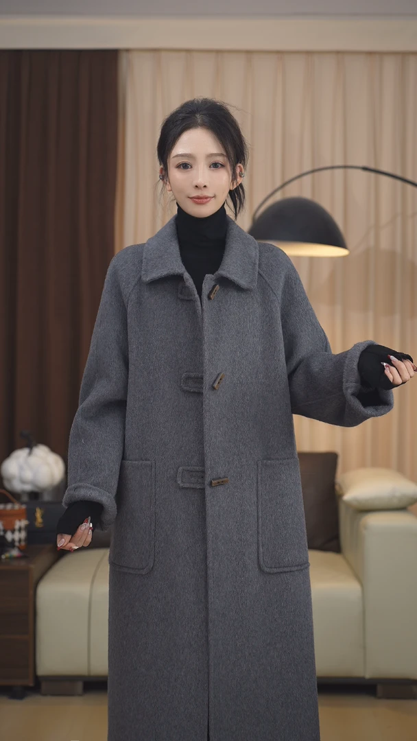 韩版2024长款毛呢大衣女中长款百搭过膝韩版时尚气质显瘦