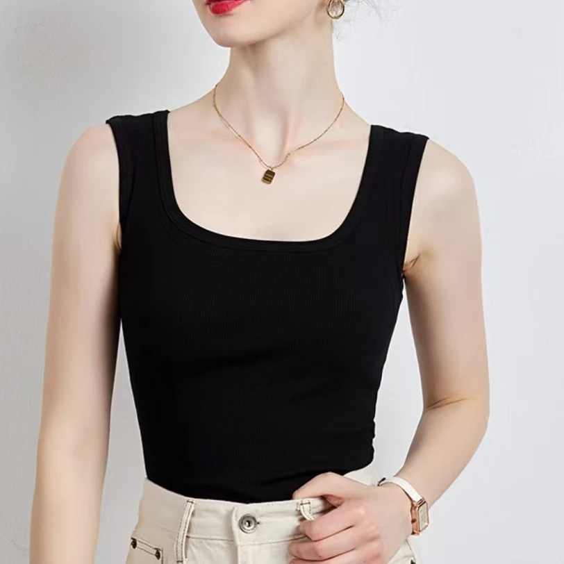 气质百搭简约纯色显瘦女士美背上衣