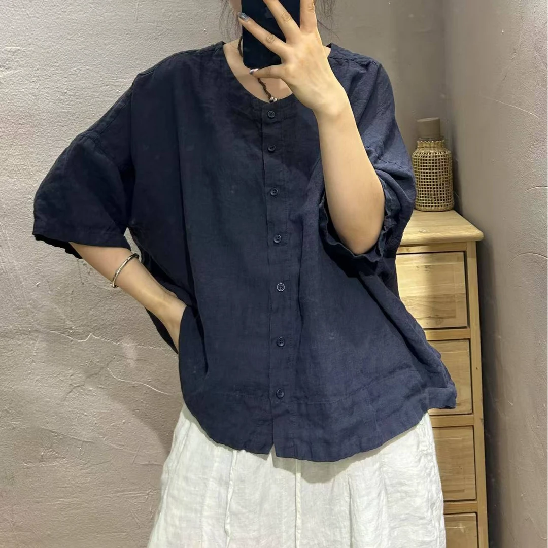 【半奏】夏季新款亚麻衬衫装休闲薄款外套 胸围138长度63