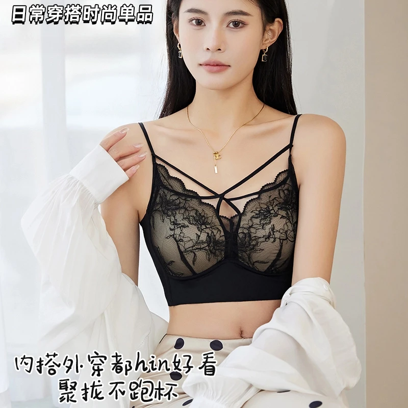 大码美背蕾丝聚拢无钢圈透气舞蹈内搭胖mm大显小防小资派内衣文胸