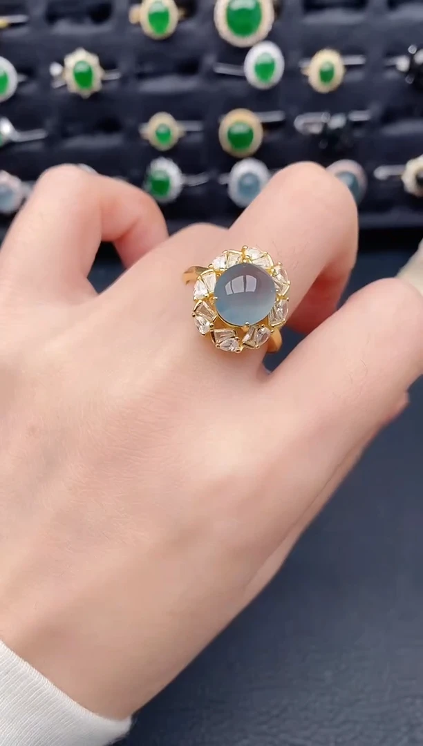 银S925镶嵌戒指翡翠天然a货翡翠437