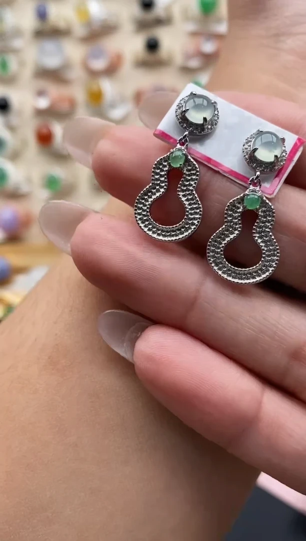 银S925镶嵌戒指翡翠缅甸天然A货翡翠2  4-