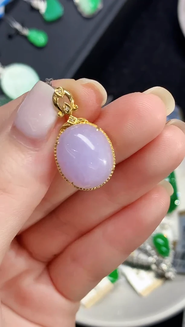 吊坠(不含链)18K金镶嵌翡翠L0175多样性发其一