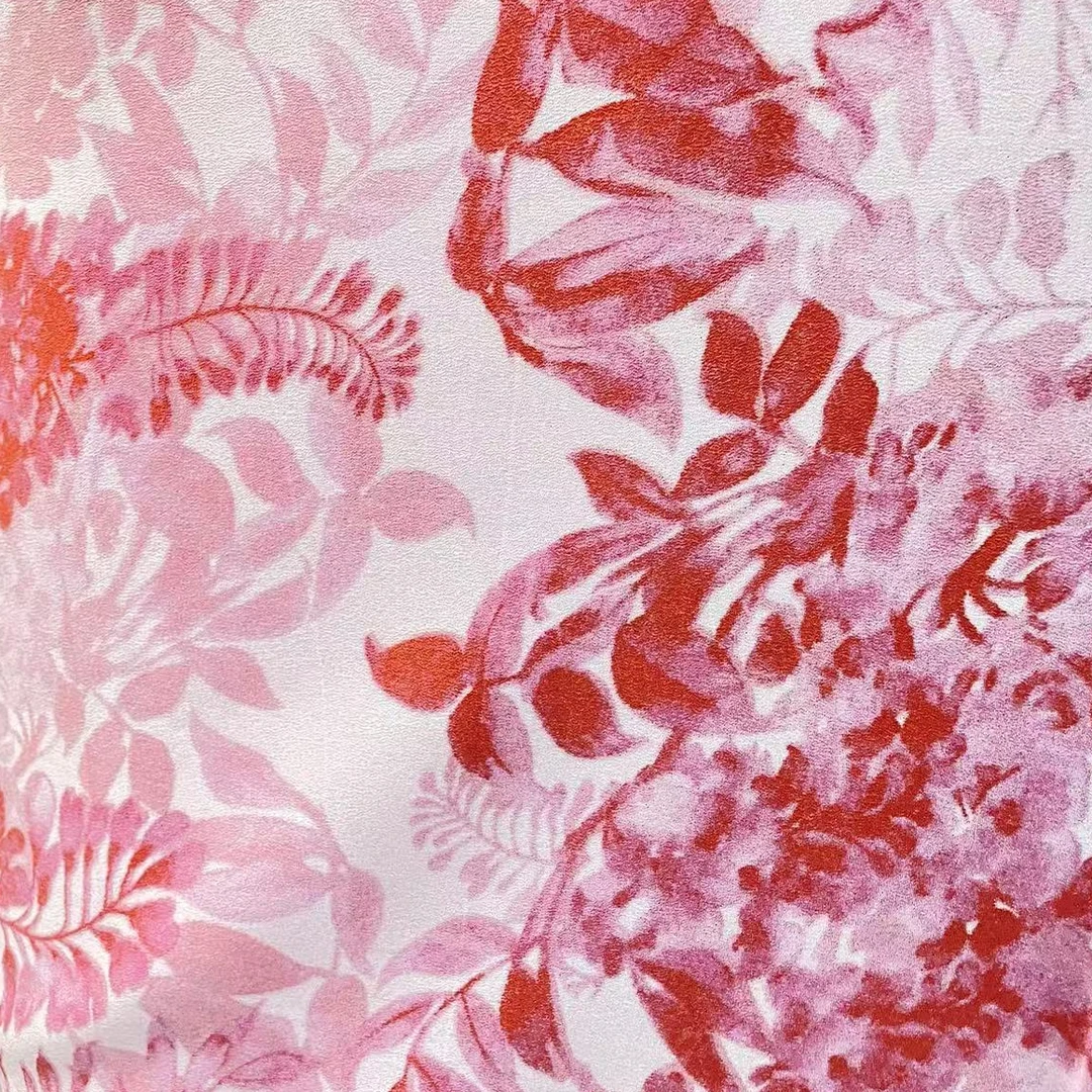 粉色大花弹力双绉夏季时装时尚面料（不支持7天无理由）