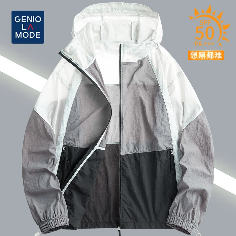 GENIO LAMODE连帽冰丝防晒衣男夏季轻薄透气拼接撞色外套男装
