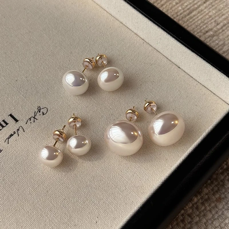 925银耳饰 施家馒头粉光珍珠耳钉女轻奢高级百搭时尚优雅气质耳环