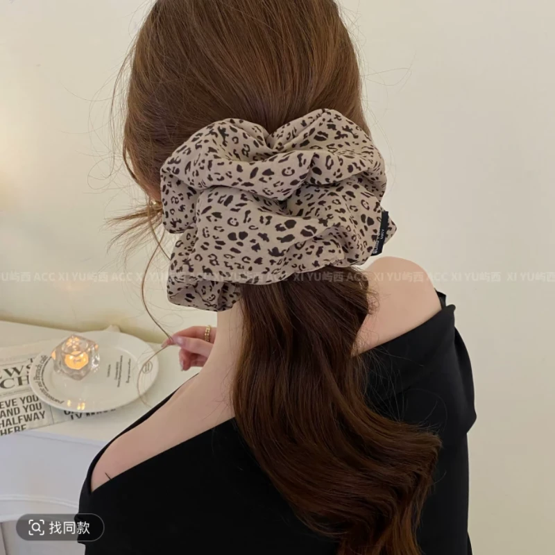 慵懒调性韩系大号豹纹发圈新款大肠圈时髦洋气低马尾发绳高级感女