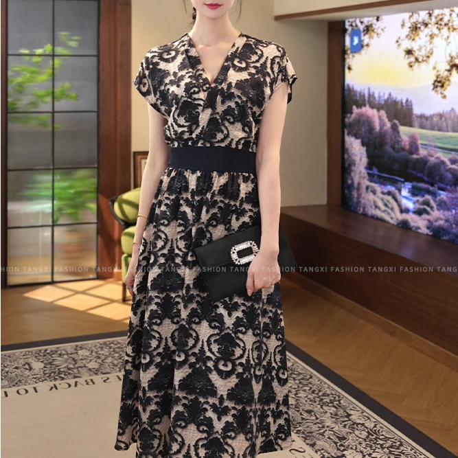 现货2025夏季新款【DD-6200】小众设计感茶歇裙收腰显瘦连衣裙