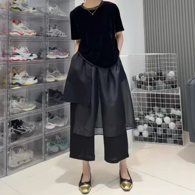 设计感不规则半身裙裤女大码夏季新款高腰显瘦九分休闲百搭阔腿裤