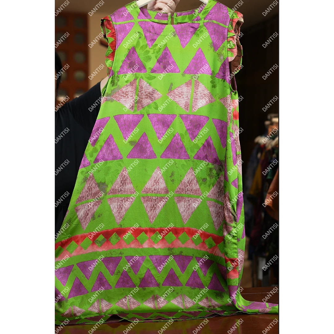 云山晓《非遗美学》1458新中式复古荷叶边袖边连衣裙