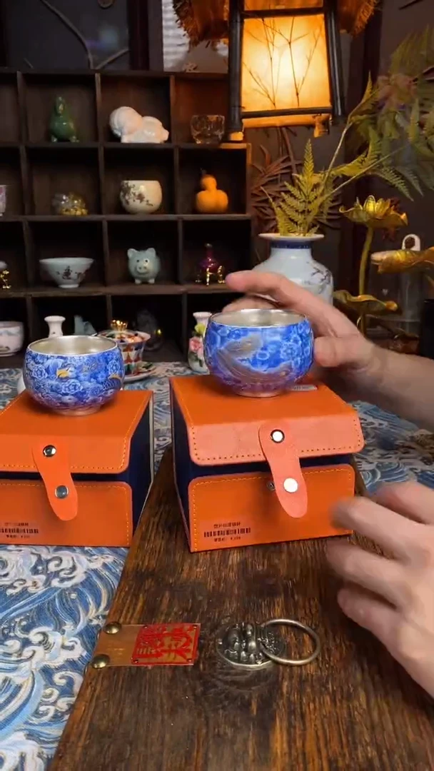 鎏银蓝龙主人杯+鎏银蓝凤主人杯