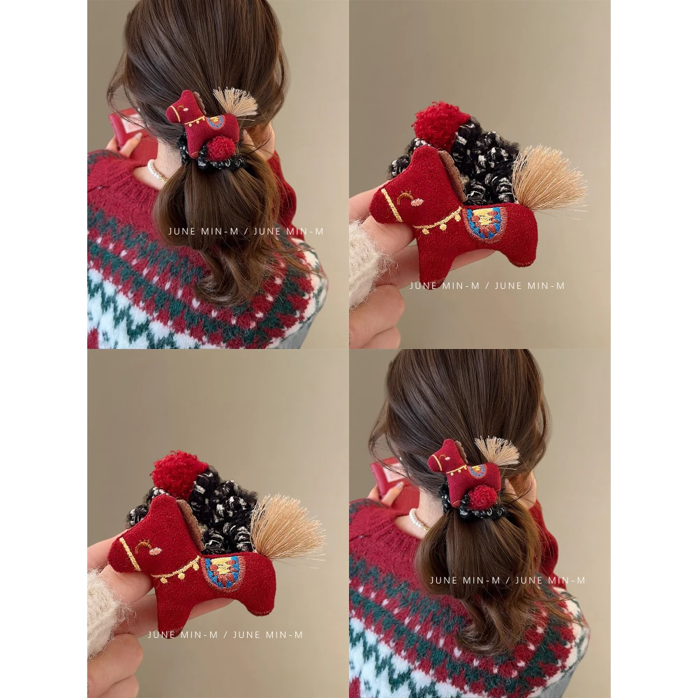 鸿运小马~新年红色小马毛绒电话线发圈头绳高弹力耐用不伤发皮筋