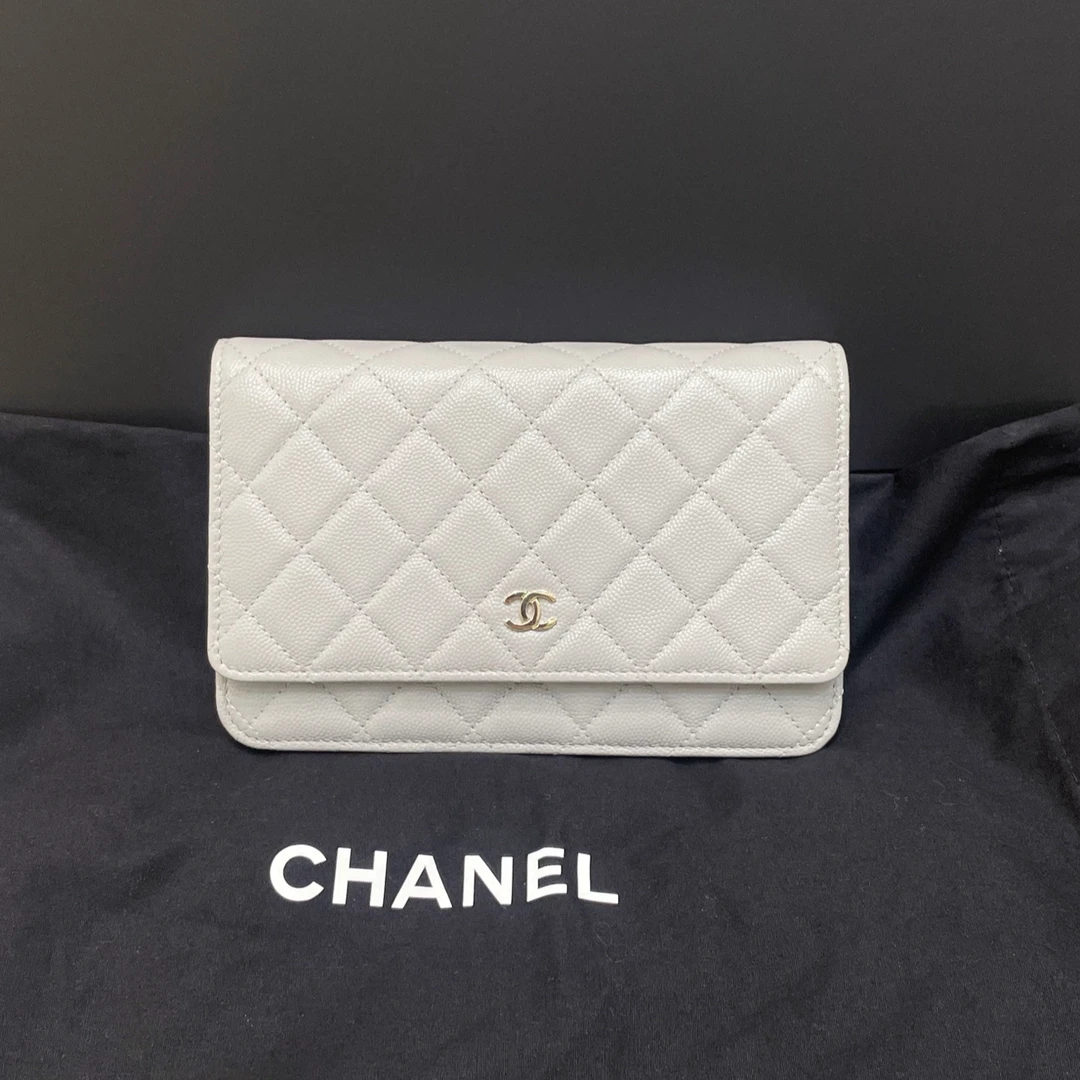 95新 Chanel/香奈儿 新款发财woc 荔枝皮灰色淡金单肩包