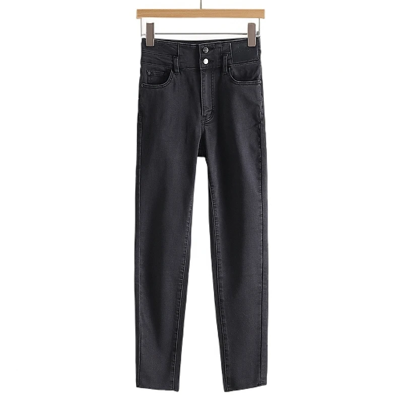 【伍莎-自营】高腰显瘦百搭黑色小脚牛仔裤#VZA38Z011