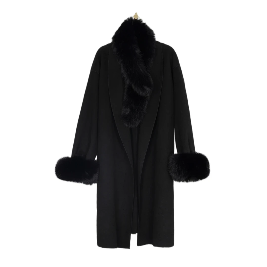 2025秋冬韩版气质百搭休闲时尚羊毛大衣外套带毛领