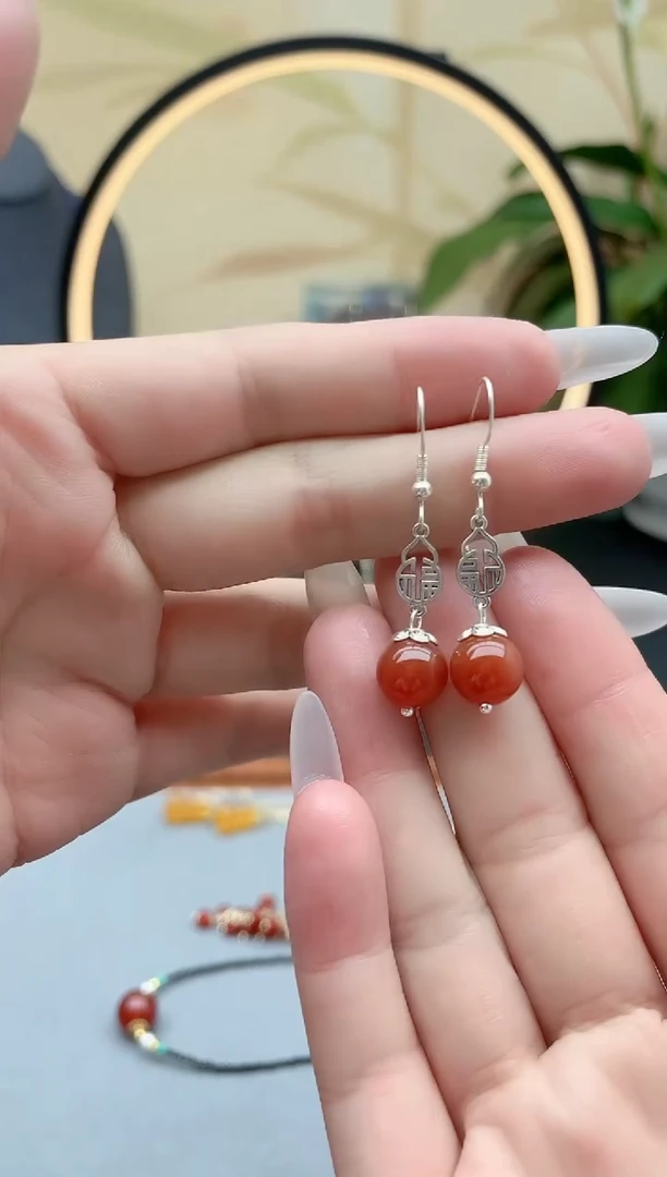 玛瑙/玉髓耳饰银S925镶嵌350