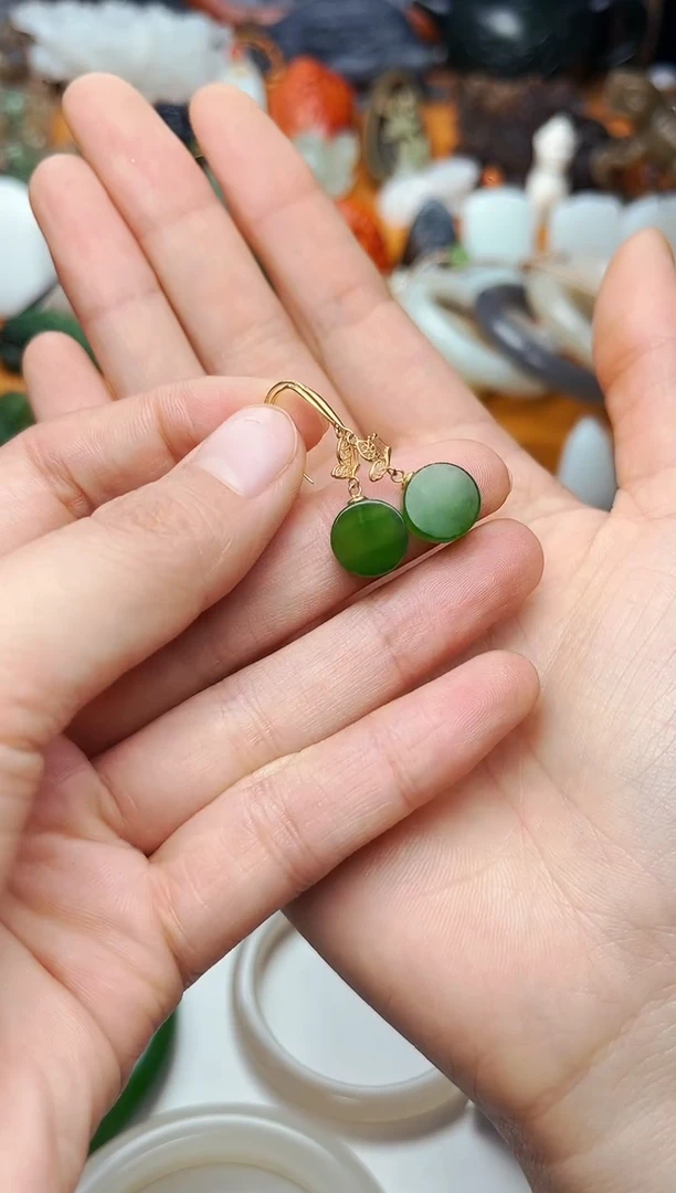 【闪购商品】和田玉耳饰18K金镶嵌耳饰