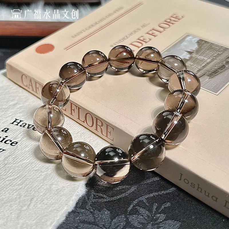 【人鱼泪】广福水晶文创 葡烟晶（茶晶）手珠高端气质轻奢手串