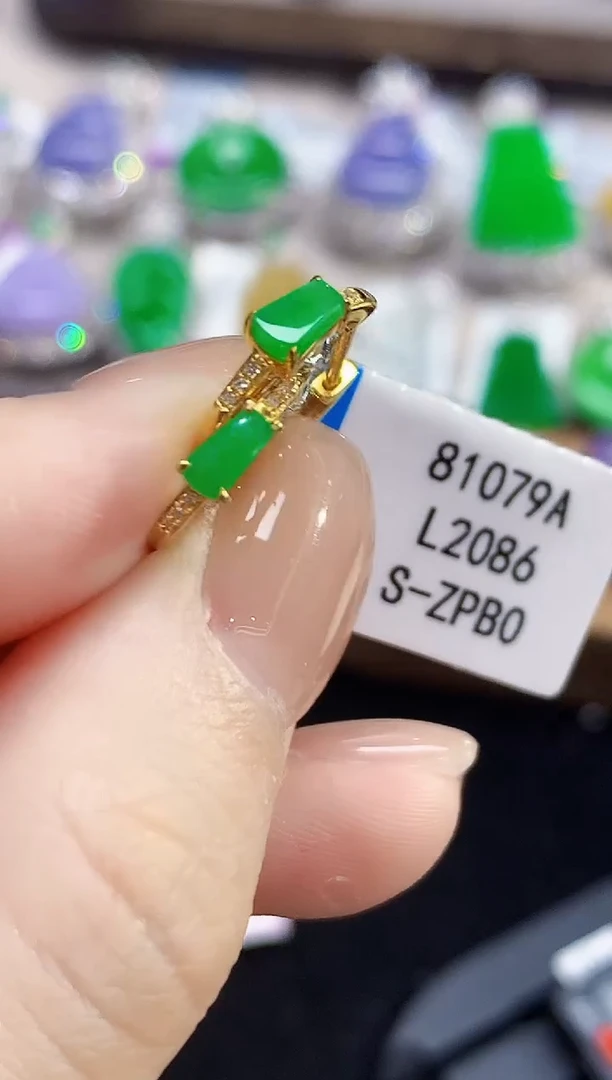 18K金镶嵌翡翠耳饰L2086多样性发其一