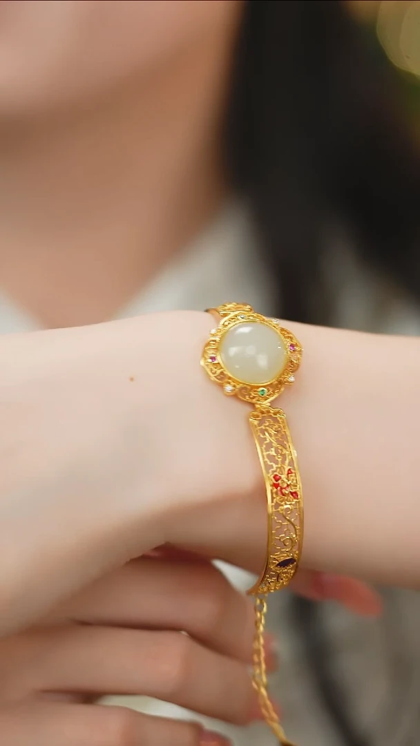 和田玉手镯银S925镶嵌新款