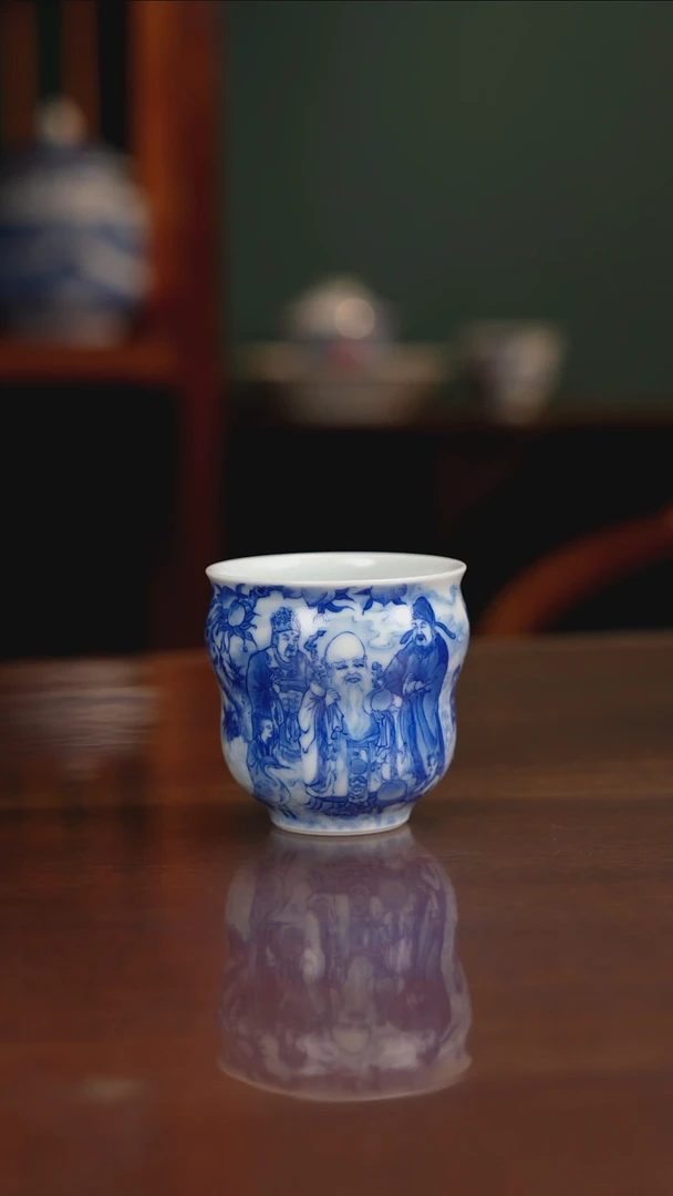 晓竹窑青花人物主人杯