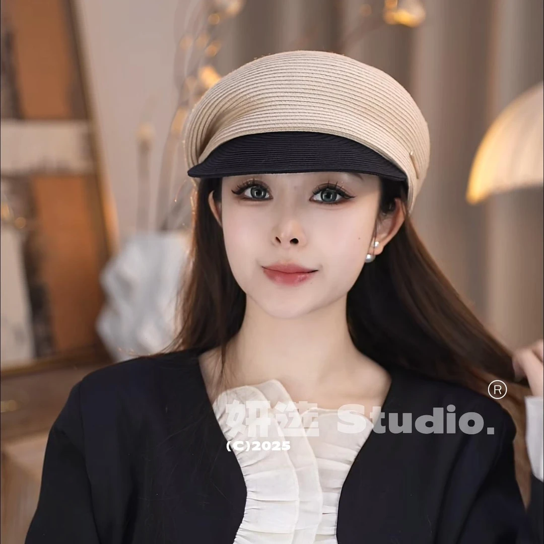 【樱姿】轻便透气夏季草编贝雷帽子女日系纯色好搭配时尚百搭草帽潮