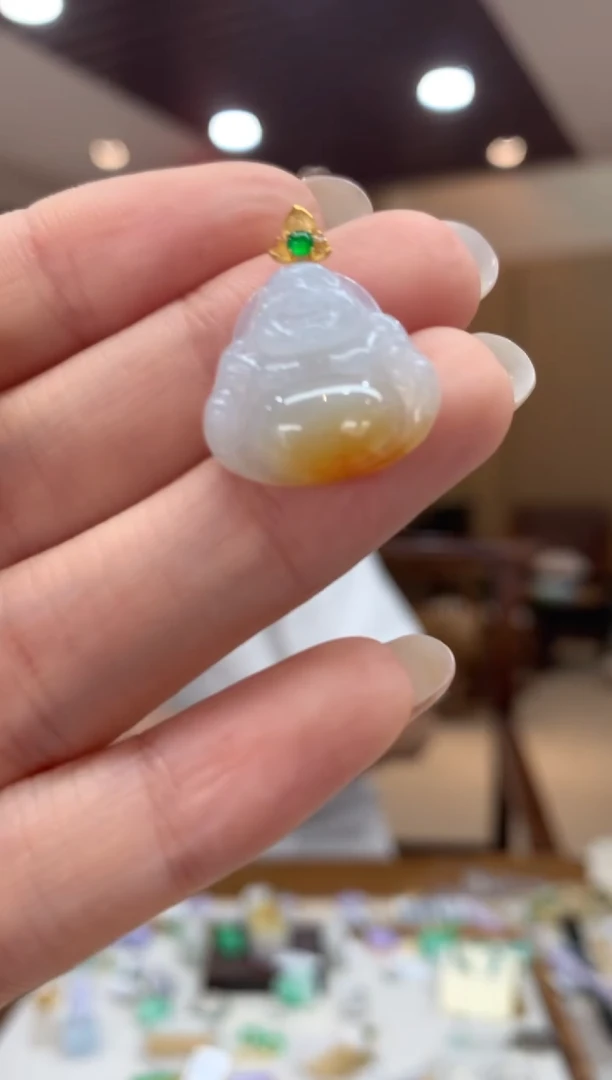 吊坠(不含链)18K金镶嵌翡翠佛公