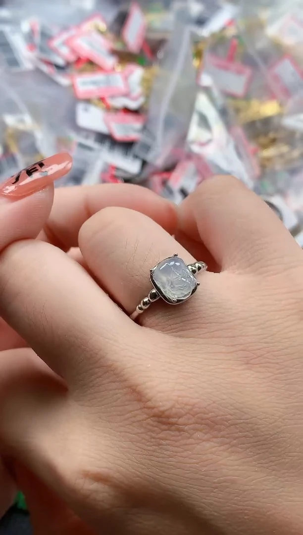 银S925镶嵌戒指翡翠天然A货缅甸翡翠