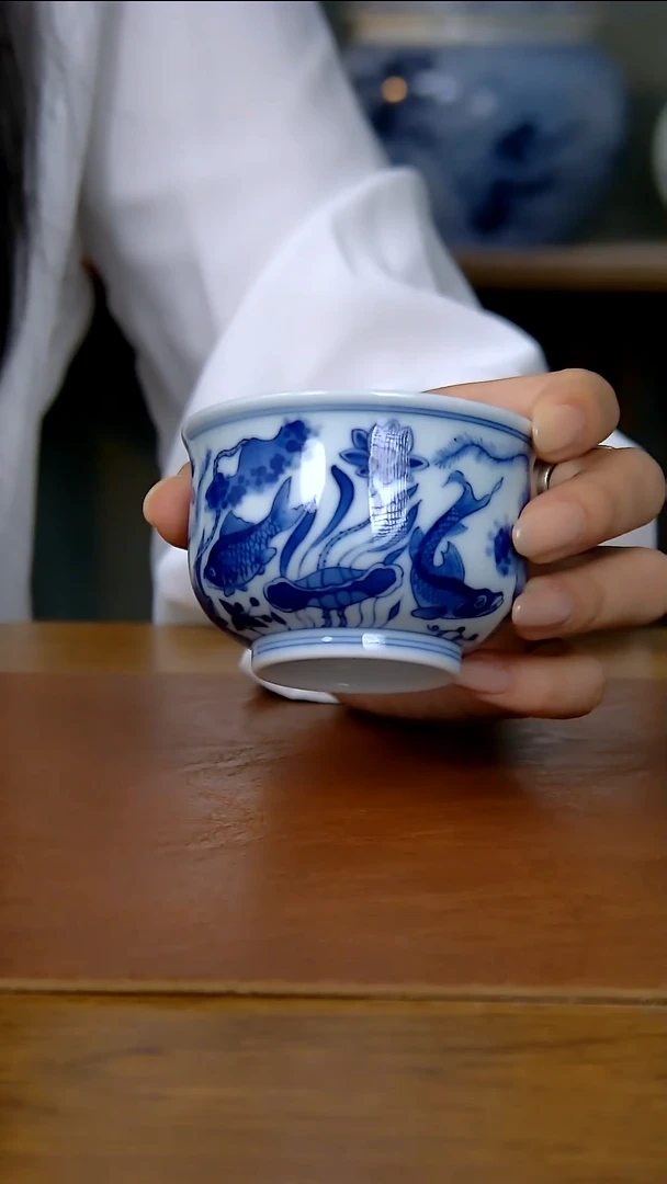 陶瓷仿成化鱼藻炉式杯（柴窑）    226