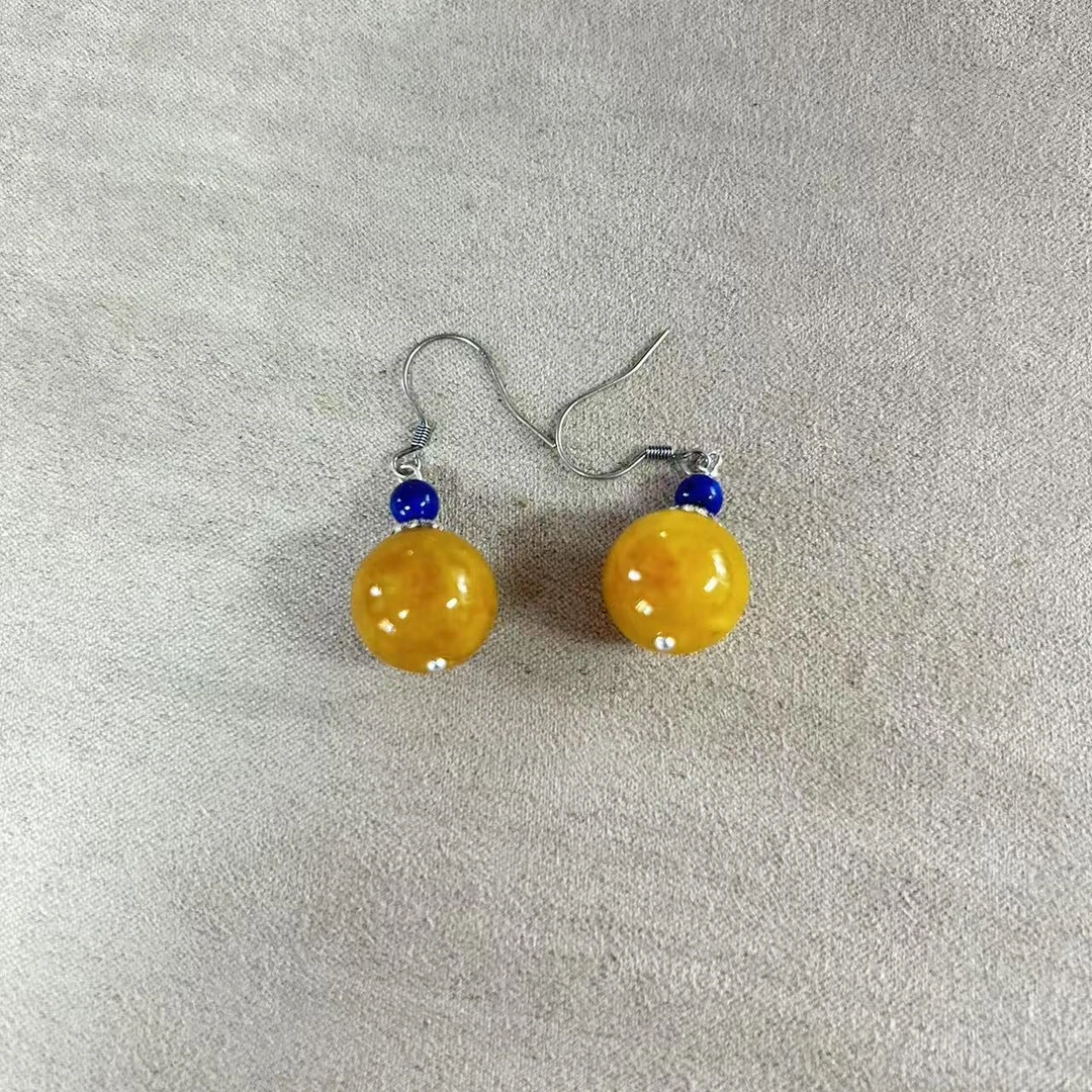 黄翡耳坠饰品一对