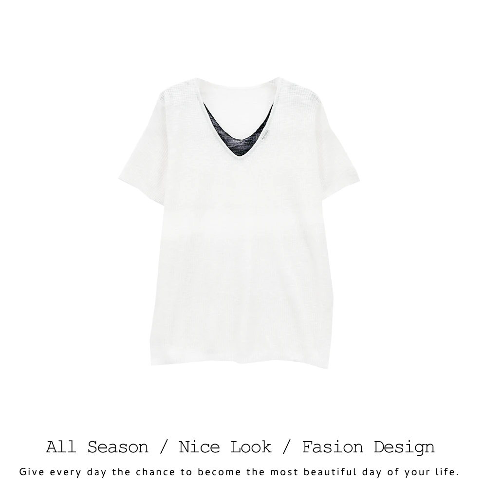 634 假两件短款休闲薄款时尚V领短袖t恤打底衫夏季宽松显瘦#1122
