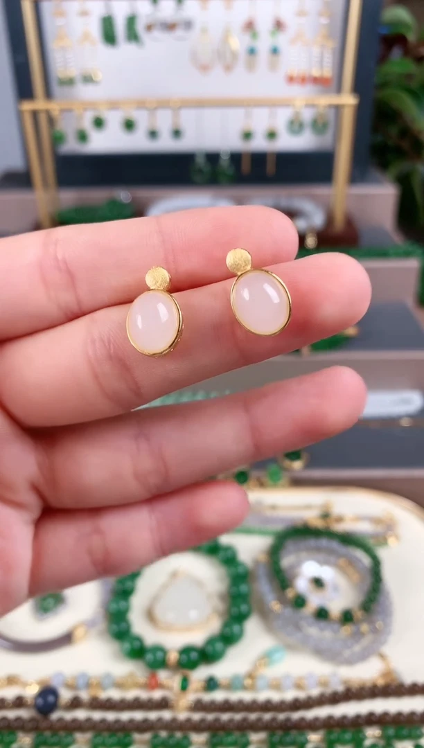 银S925镶嵌和田玉耳饰1