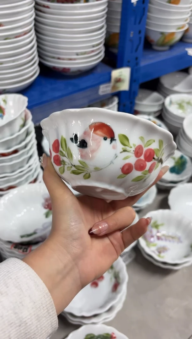 瓷片景德镇高温陶瓷食品级手绘釉中彩-花边碗