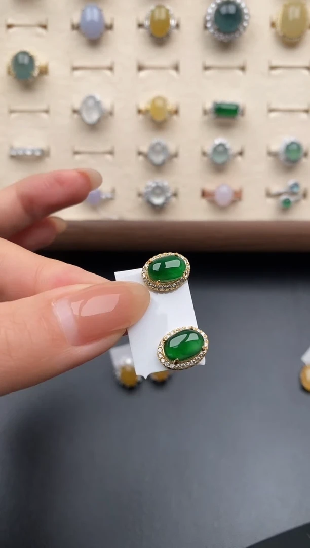 银S925镶嵌戒指翡翠一物一证一礼盒