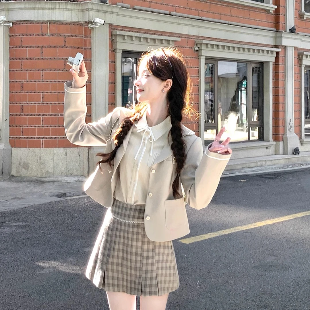 女家 翰林预科生/西装外套女小个子秋冬季学院风套装设计感小众