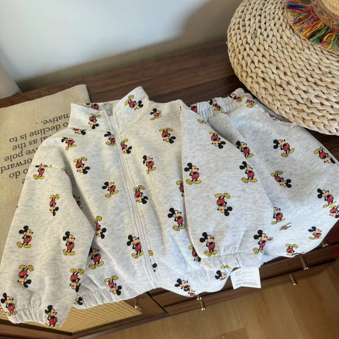 亲子儿童拉链米奇套装2025新款洋气儿童休闲米奇满印时尚套装