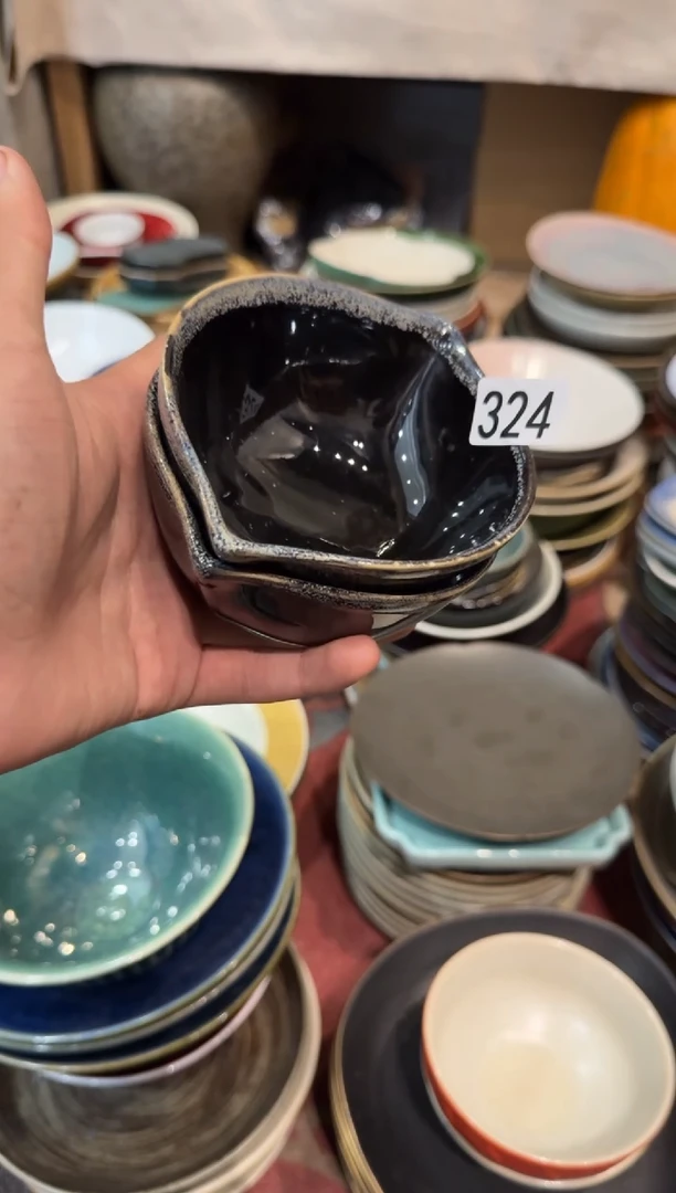 陶瓷尝**酒324微瑕窑变黑双口碗2个