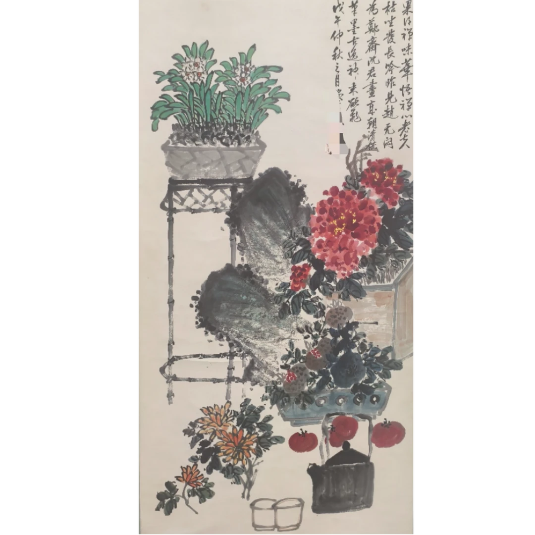 吴L款 花卉立轴图138*68约8.3平尺