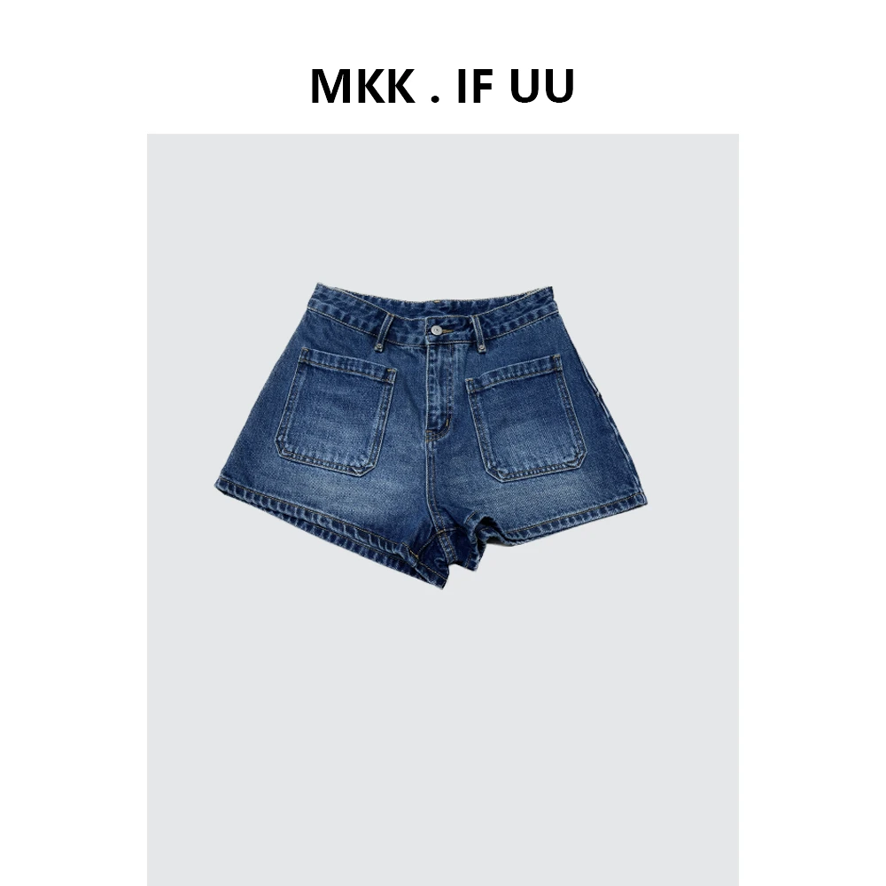 KEKE 推荐美式休闲牛仔贴袋A字短裤