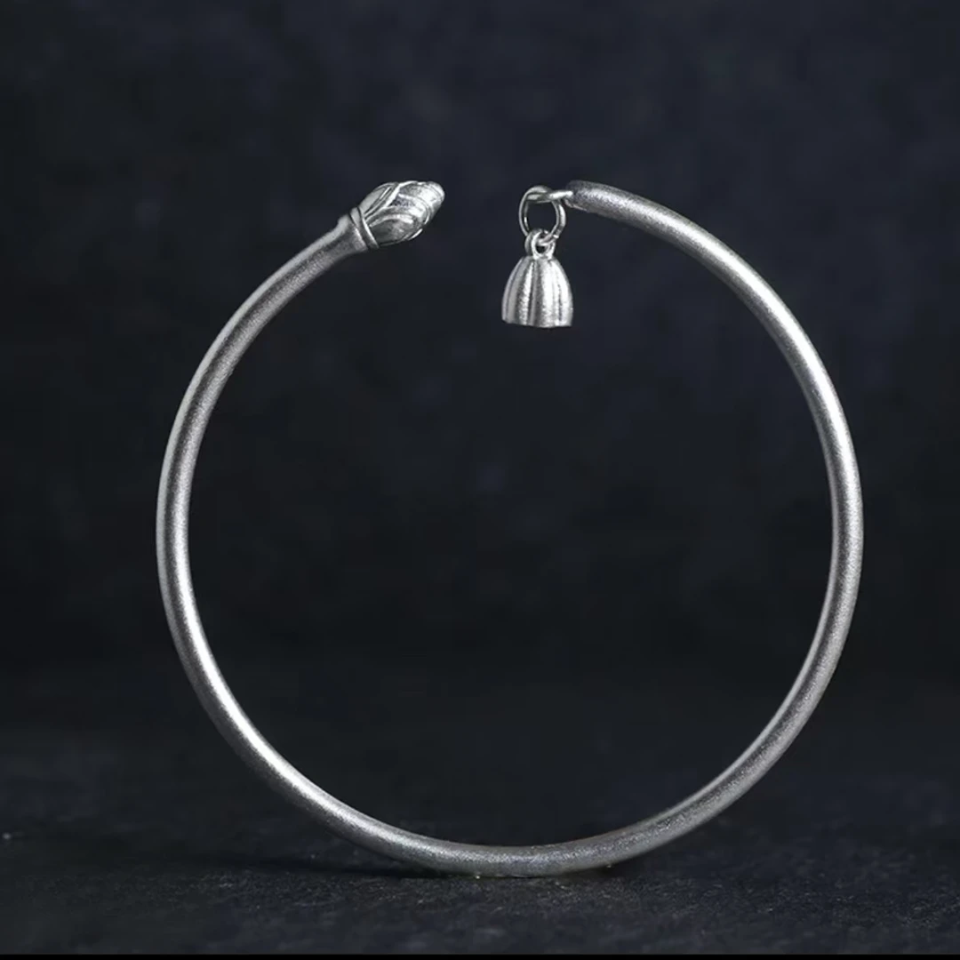 足银手镯 亮面莲蓬莲子开口银细手镯两世欢