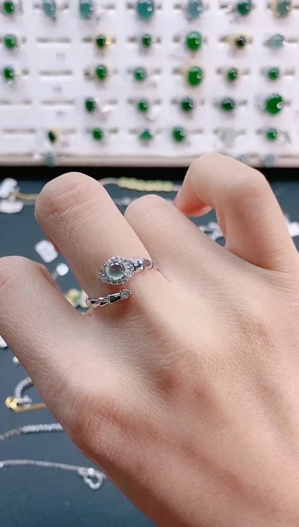 【闪购商品】翡翠戒指银S925镶嵌天然翡翠