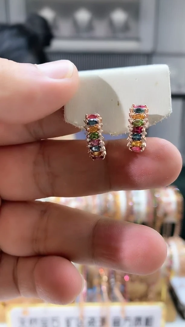 银S925镶嵌耳扣碧玺45354354354