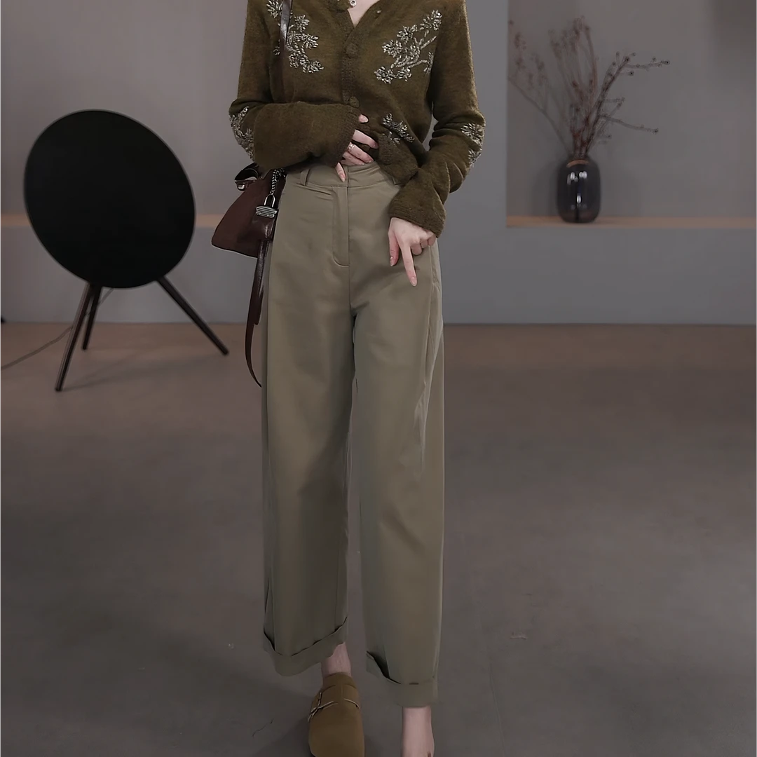 早秋2025年新款小众开衫毛衣外套+高腰显瘦休闲裤两件套LK2505769