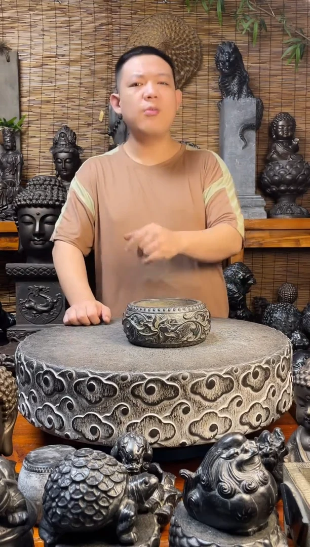 石材20蝉之怜石盆天然青石雕刻