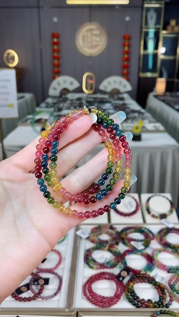 未镶嵌老矿碧玺彩虹三圈手串5mm+碧玺多样性发货一条mz