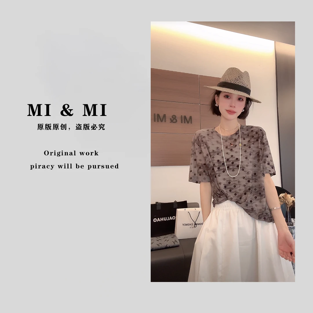 【米米私服】夏季宽松波点小众设计短袖休闲圆领T恤打底衫 2502-143